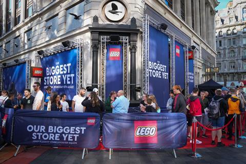 Lego fans waiting to enter the Lego store, Leicester Square